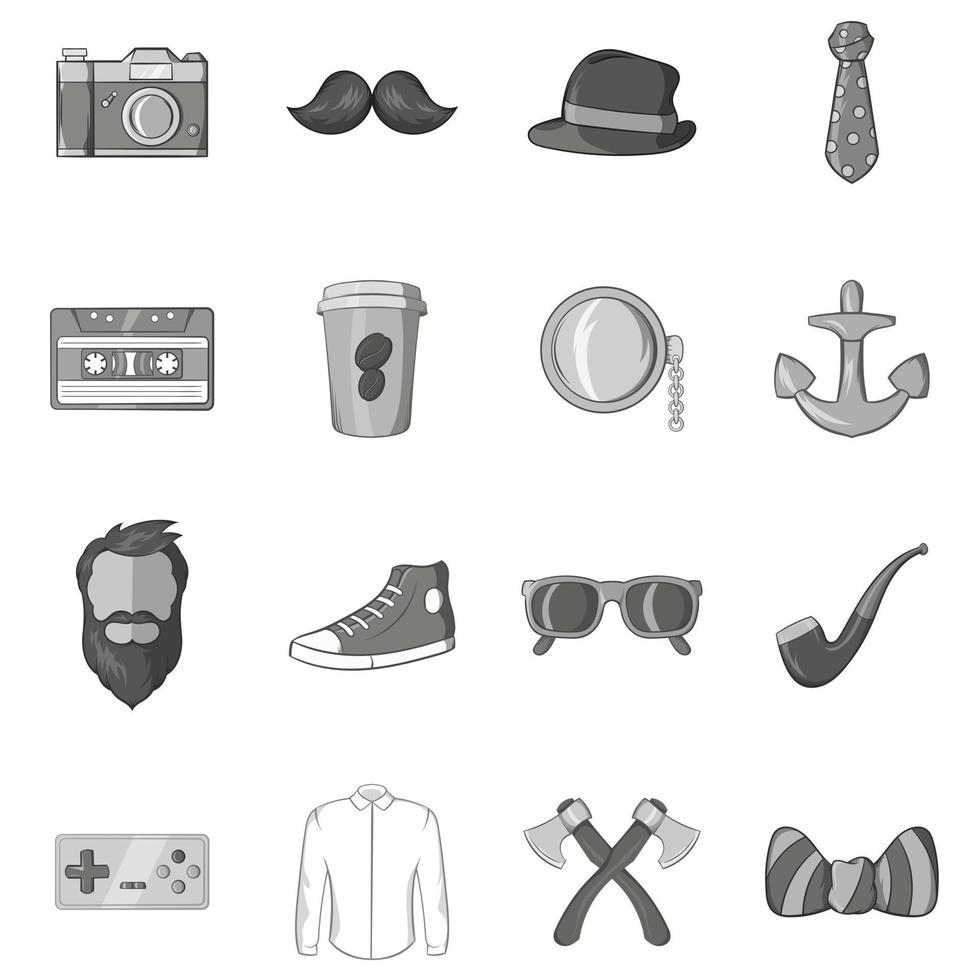 iconos hipster establecidos en estilo monocromo negro vector