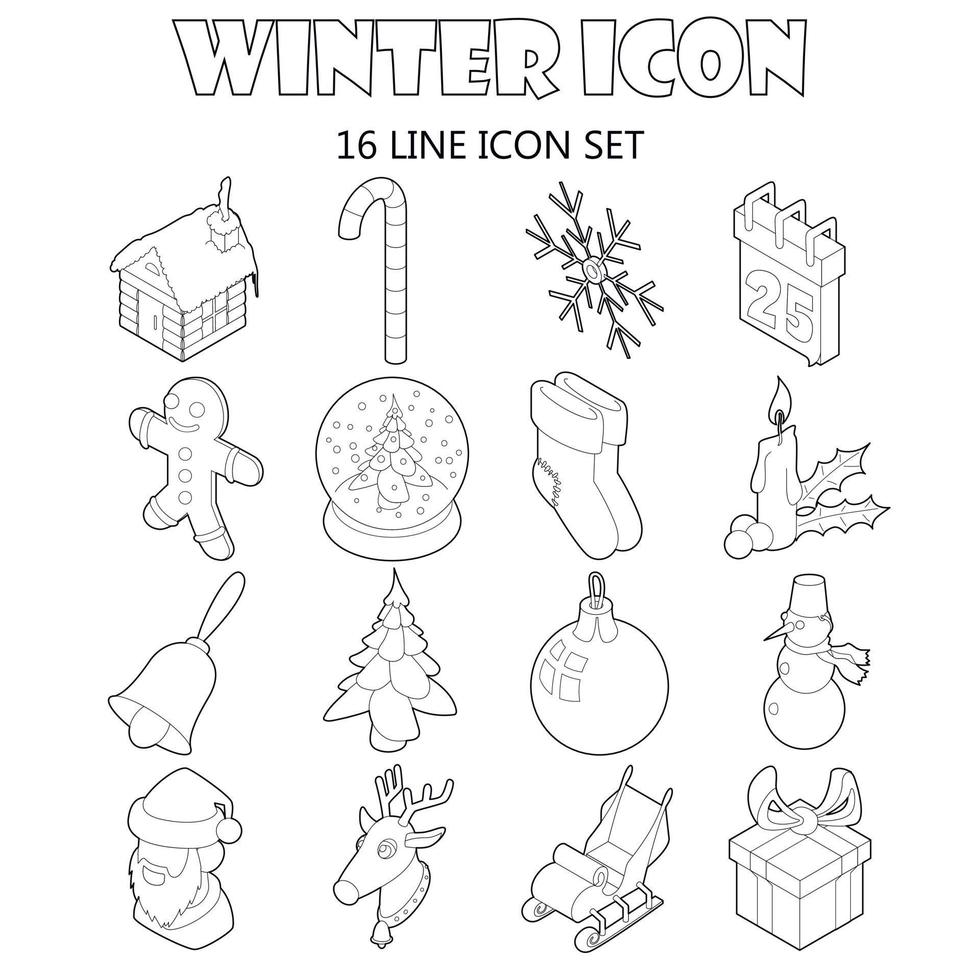 Winter icons set, outline style vector
