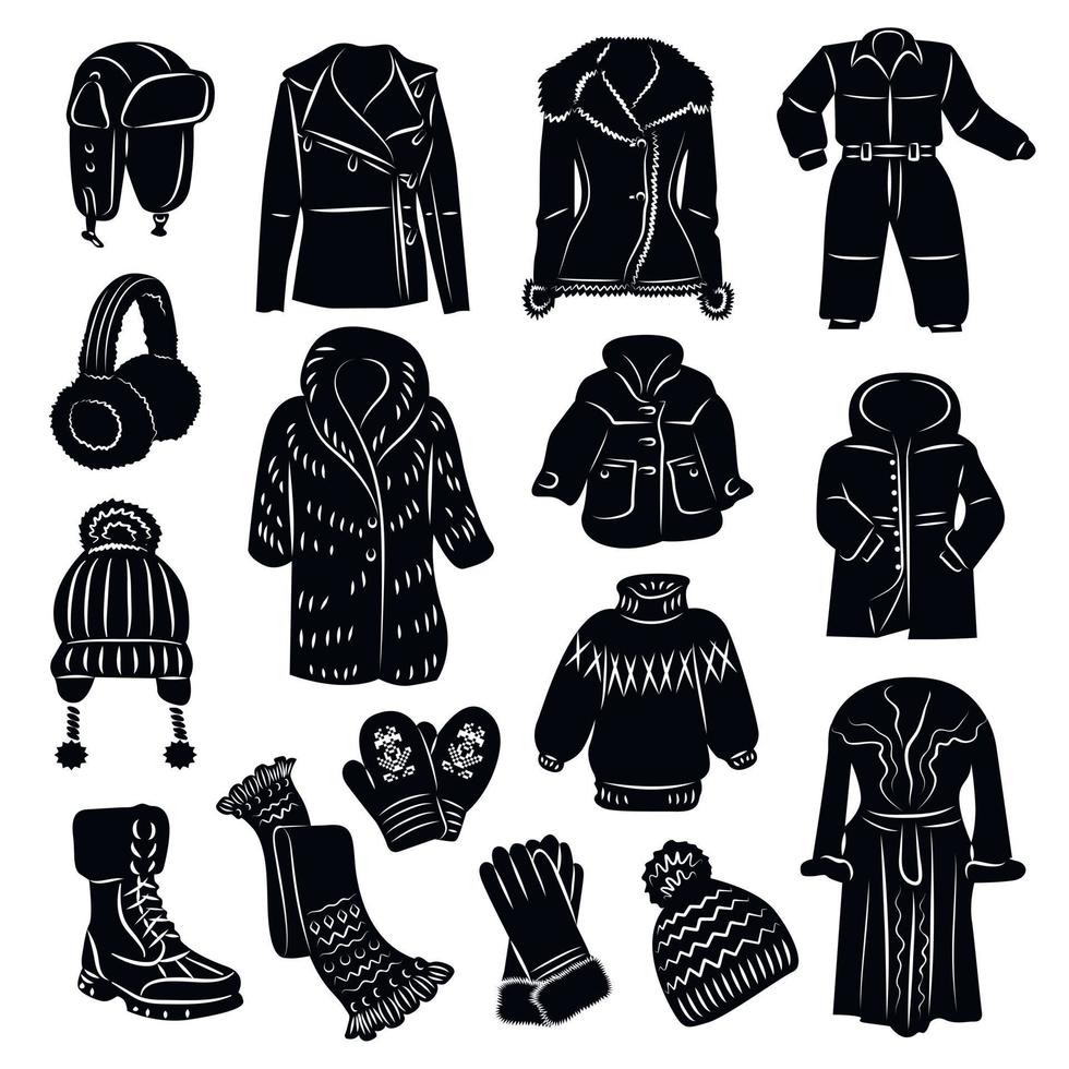 Winter clothing icons set vector