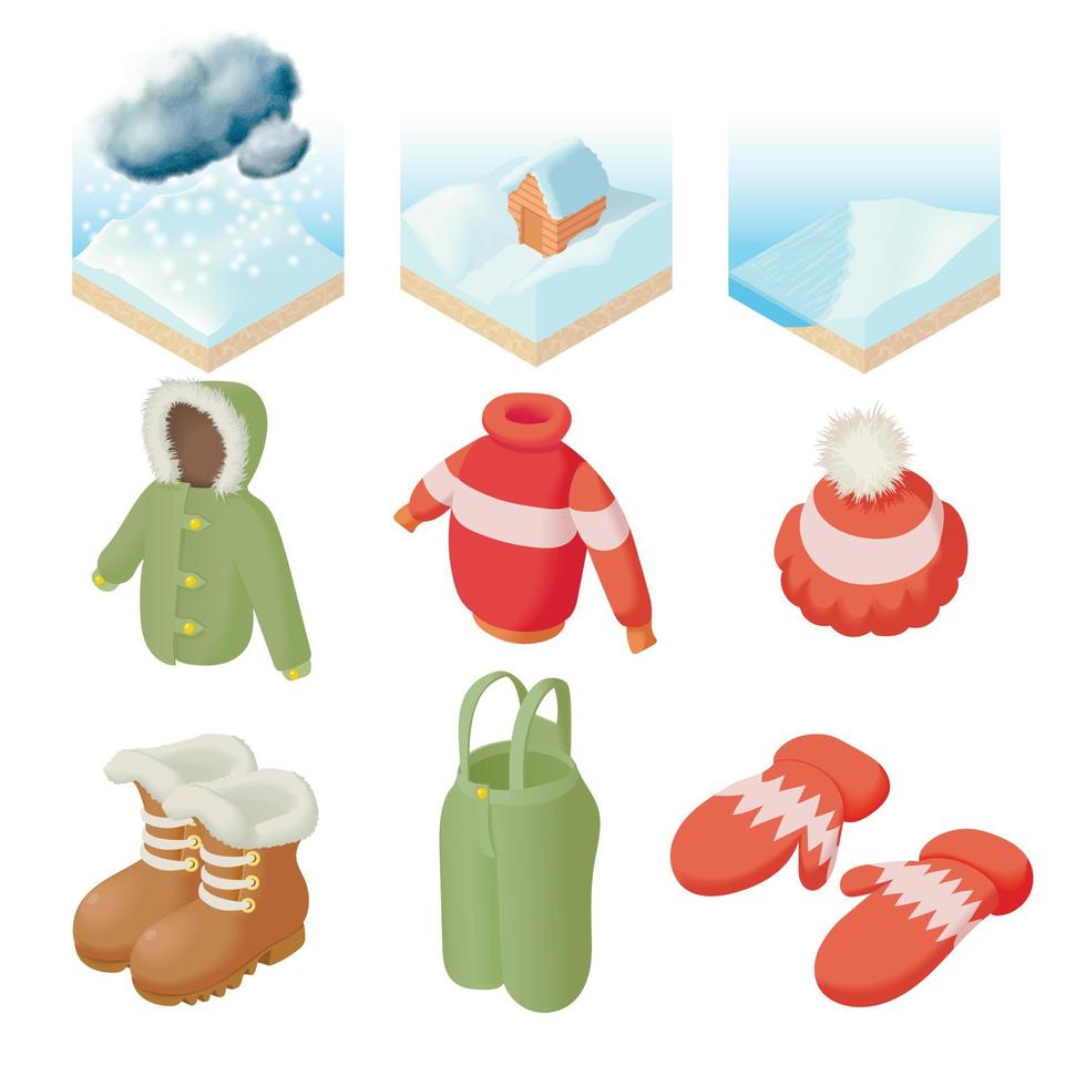 Winter icons set, cartoon style vector