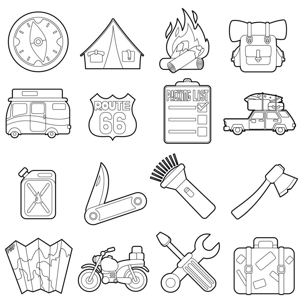 conjunto de iconos de viaje, estilo de contorno vector