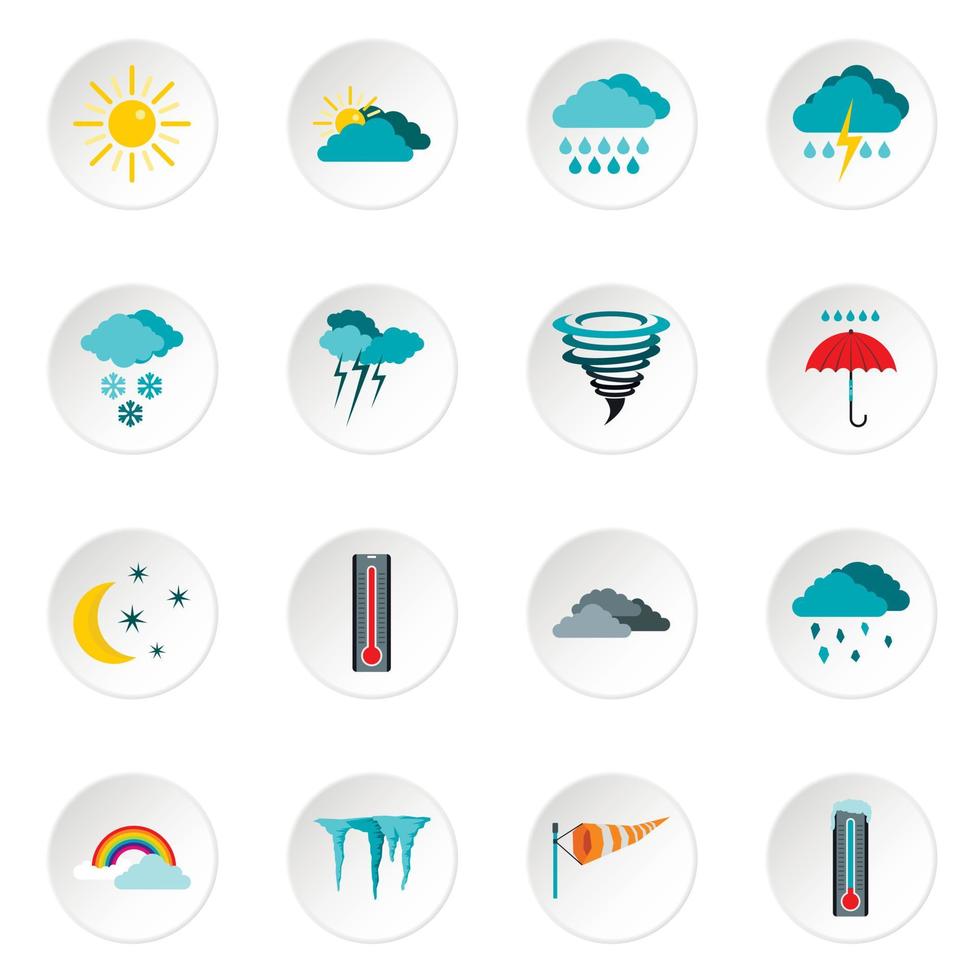 conjunto de iconos de clima, estilo plano vector