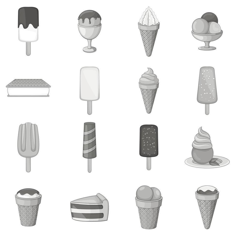 conjunto de iconos de helado, estilo monocromo gris vector