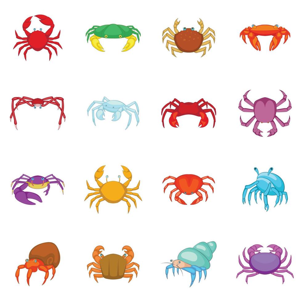 Colorful crab icons set, cartoon style vector