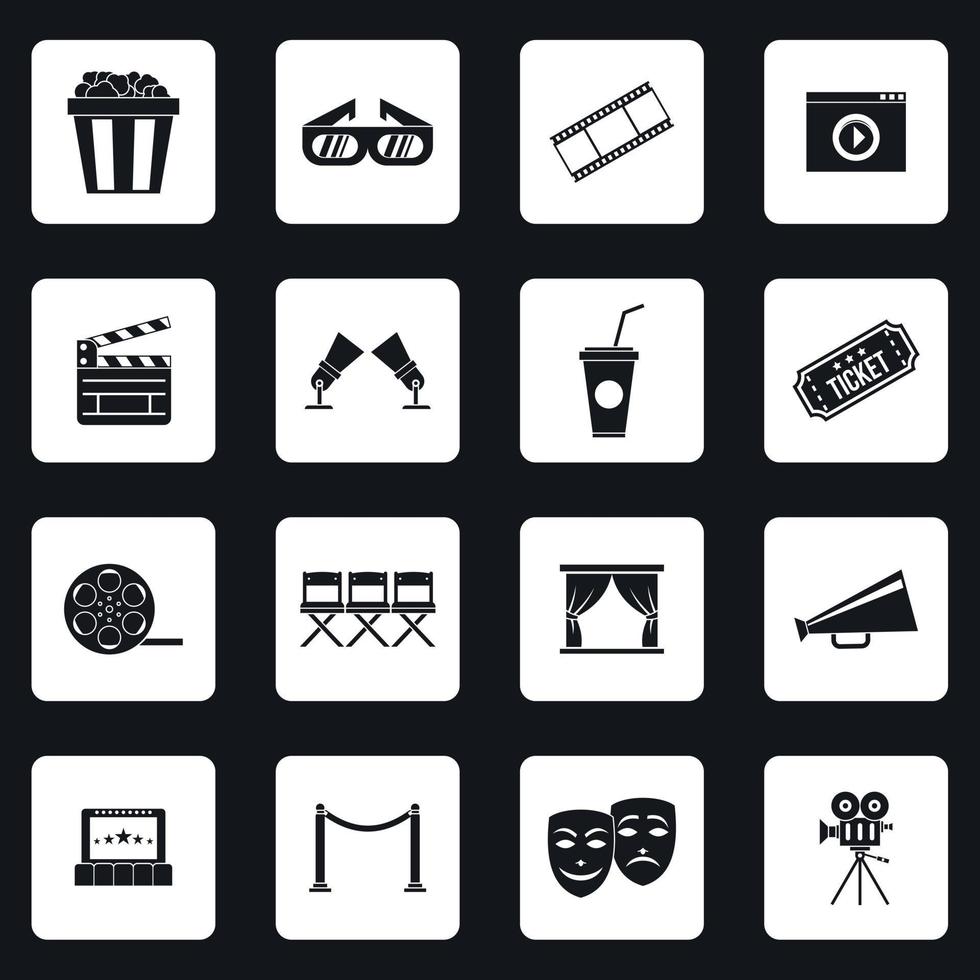 conjunto de iconos de cine, estilo simple vector