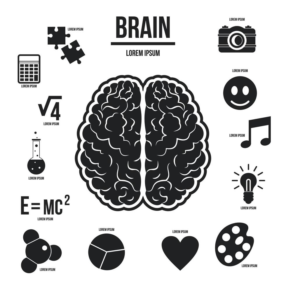 Human brain infographics set, simple style vector