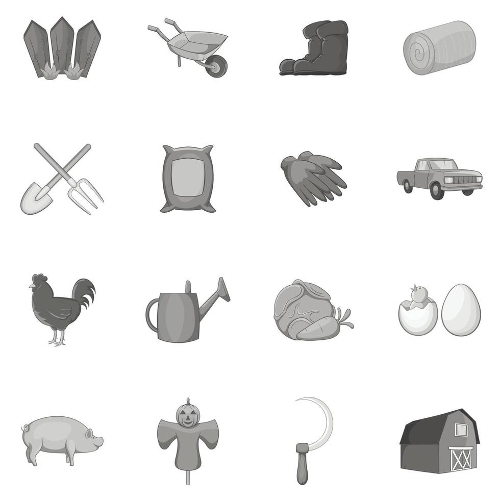 Farming icons set, black monochrome style vector