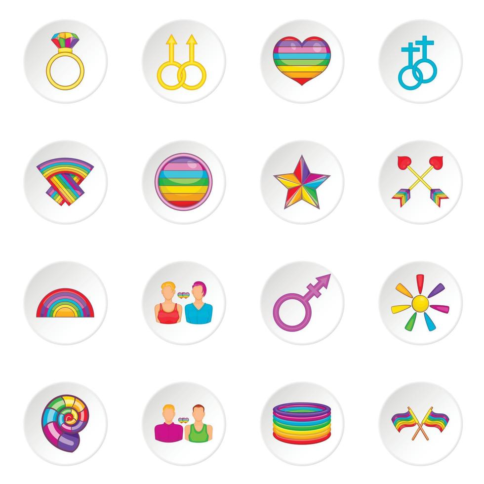 Conjunto de iconos homosexuales, estilo de dibujos animados vector