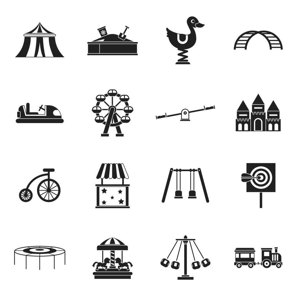 conjunto de iconos de parque de atracciones, estilo simple vector