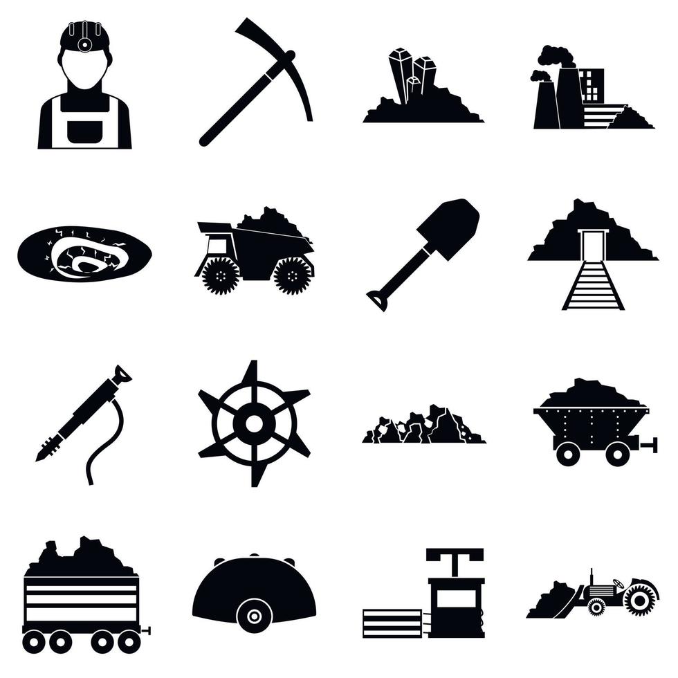 Miner icons set, simple style vector