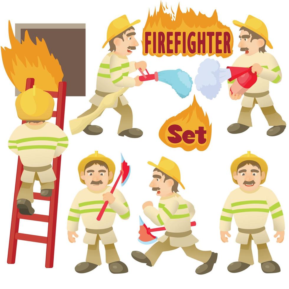 Fireman concept set, cartoon style vector