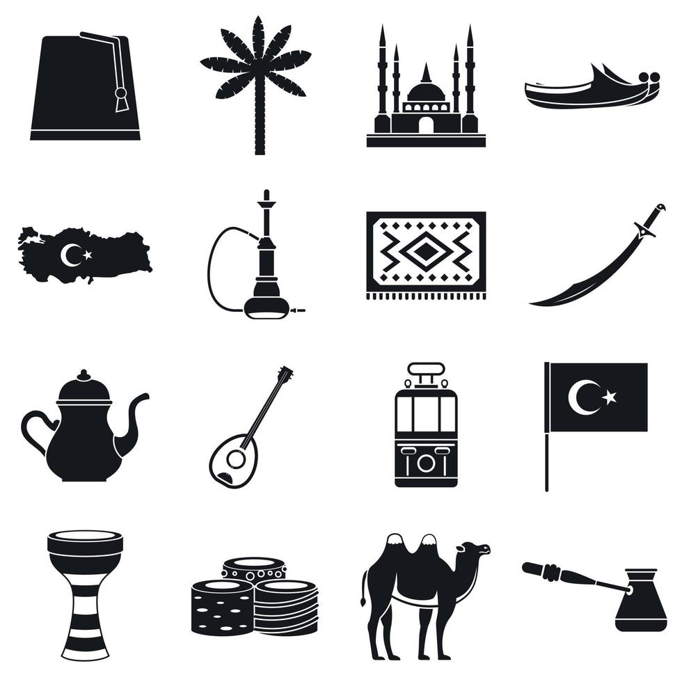 Turkey travel icons set, simple style vector