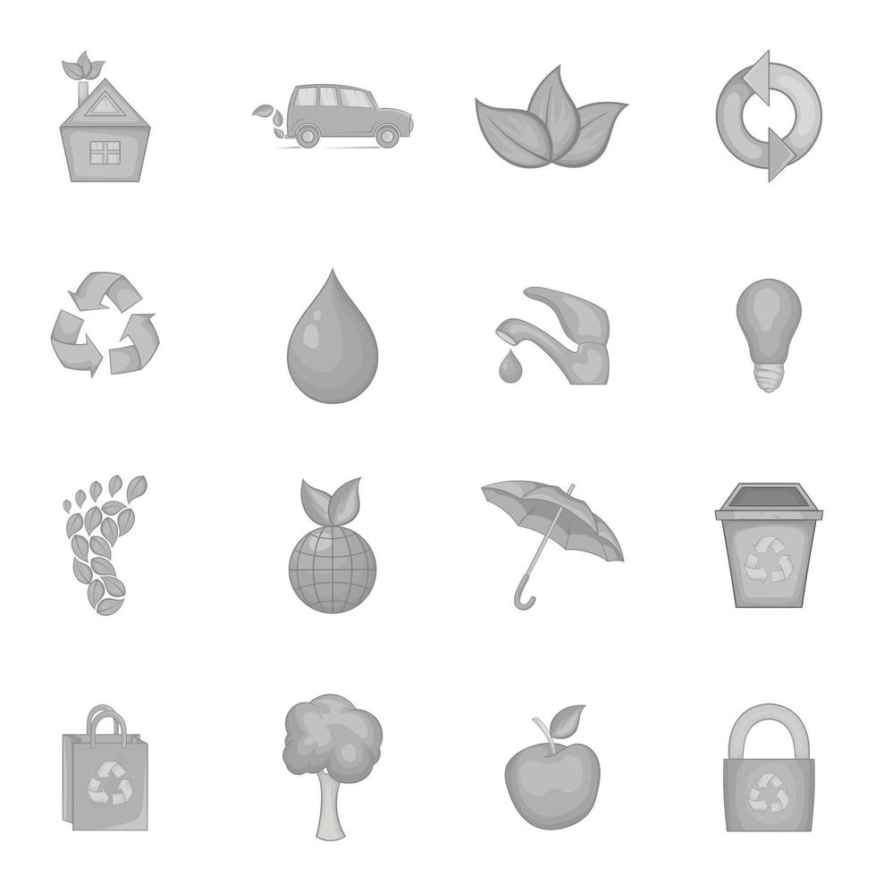 Nature icons set in black monochrome style vector