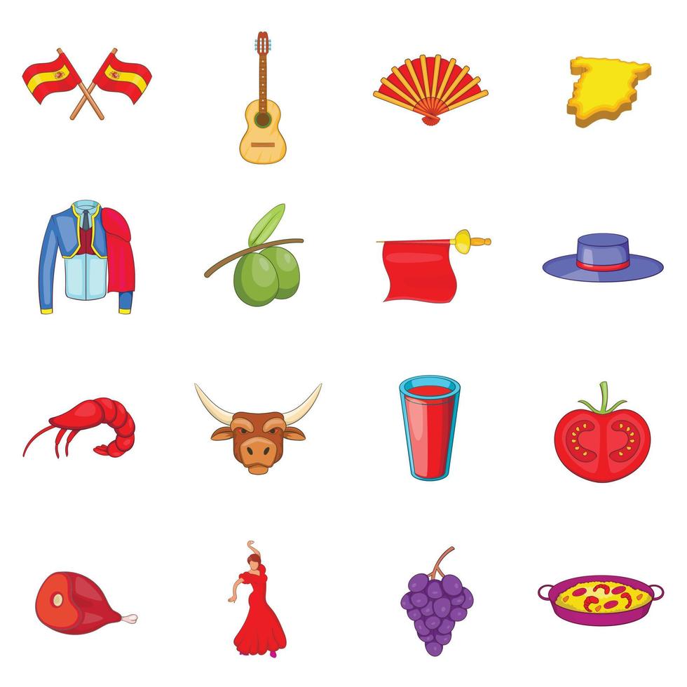 Spain icons set, cartoon style vector
