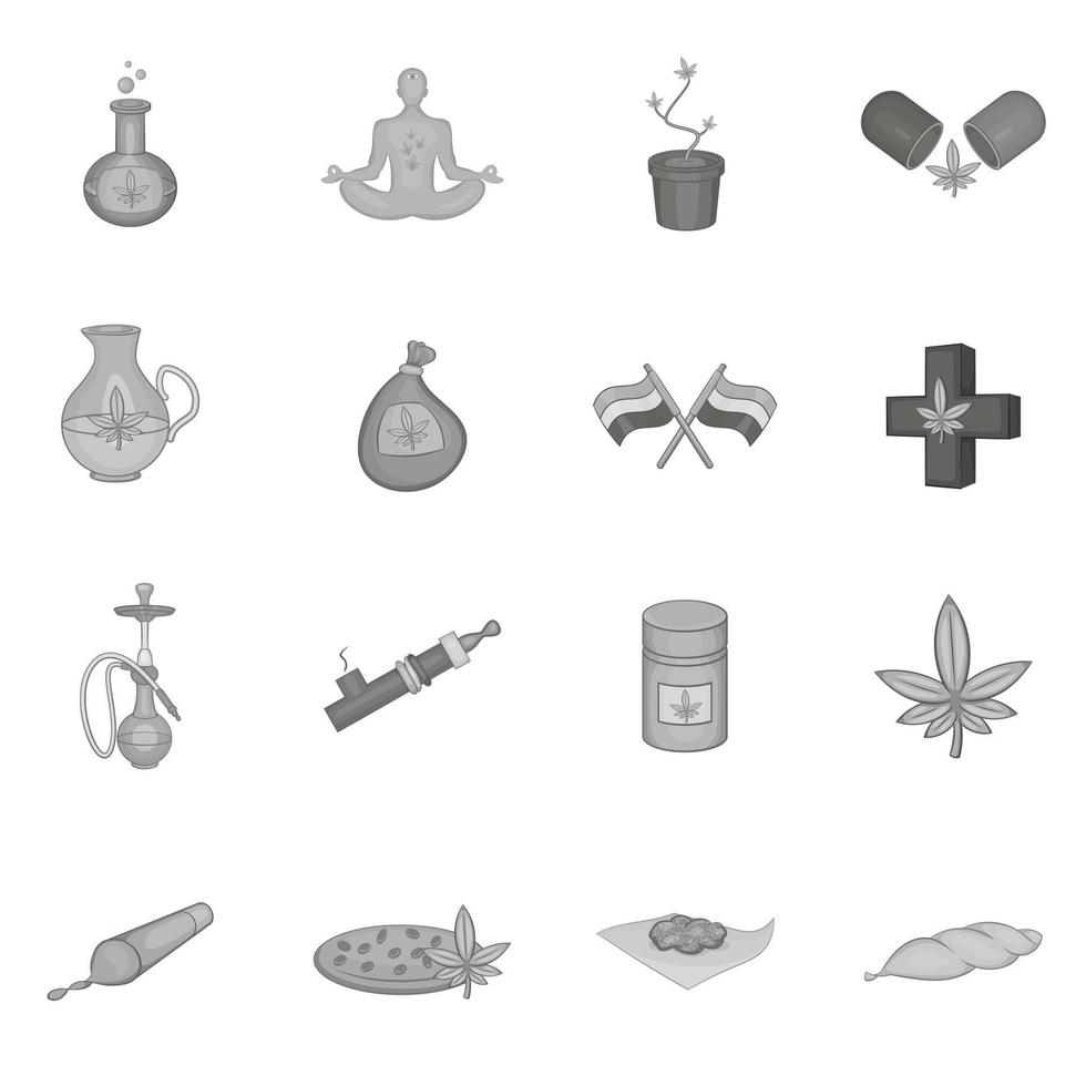 conjunto de iconos de marihuana medicinal estilo monocromo negro vector