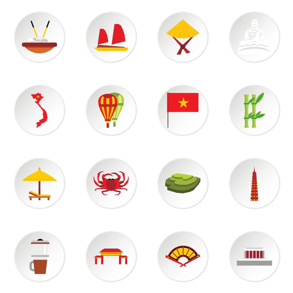 Vietnam icons set, flat style vector