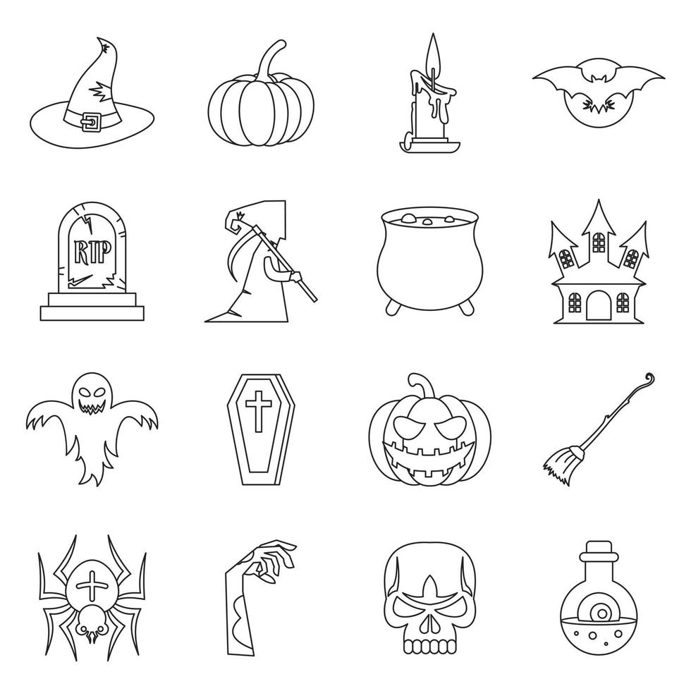 conjunto de iconos de halloween, estilo de contorno vector