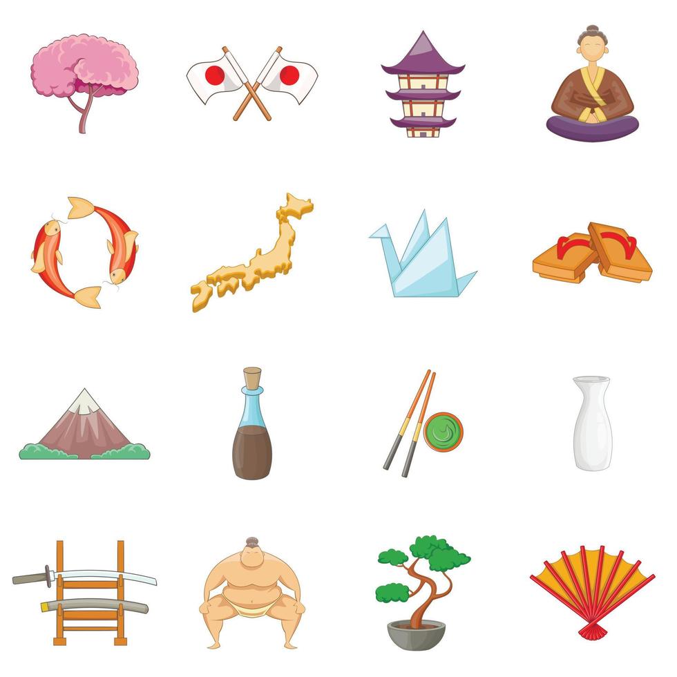 Japón, conjunto de iconos de estilo de dibujos animados vector