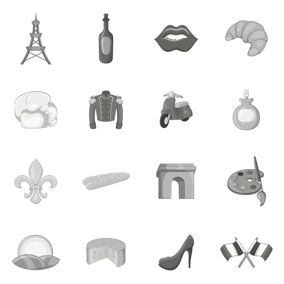 France icons set, black monochrome style vector