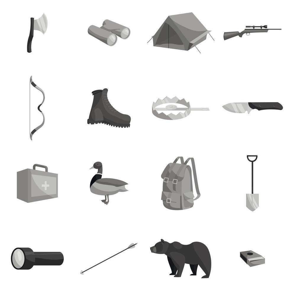 Hunting icons set, black monochrome style vector