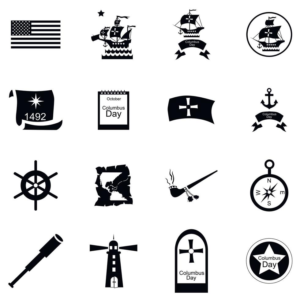 Columbus Day icons set, cartoon style vector