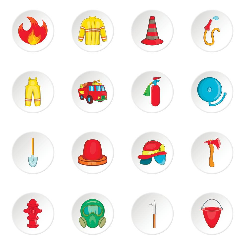 Firefighting icons set, cartoon style vector