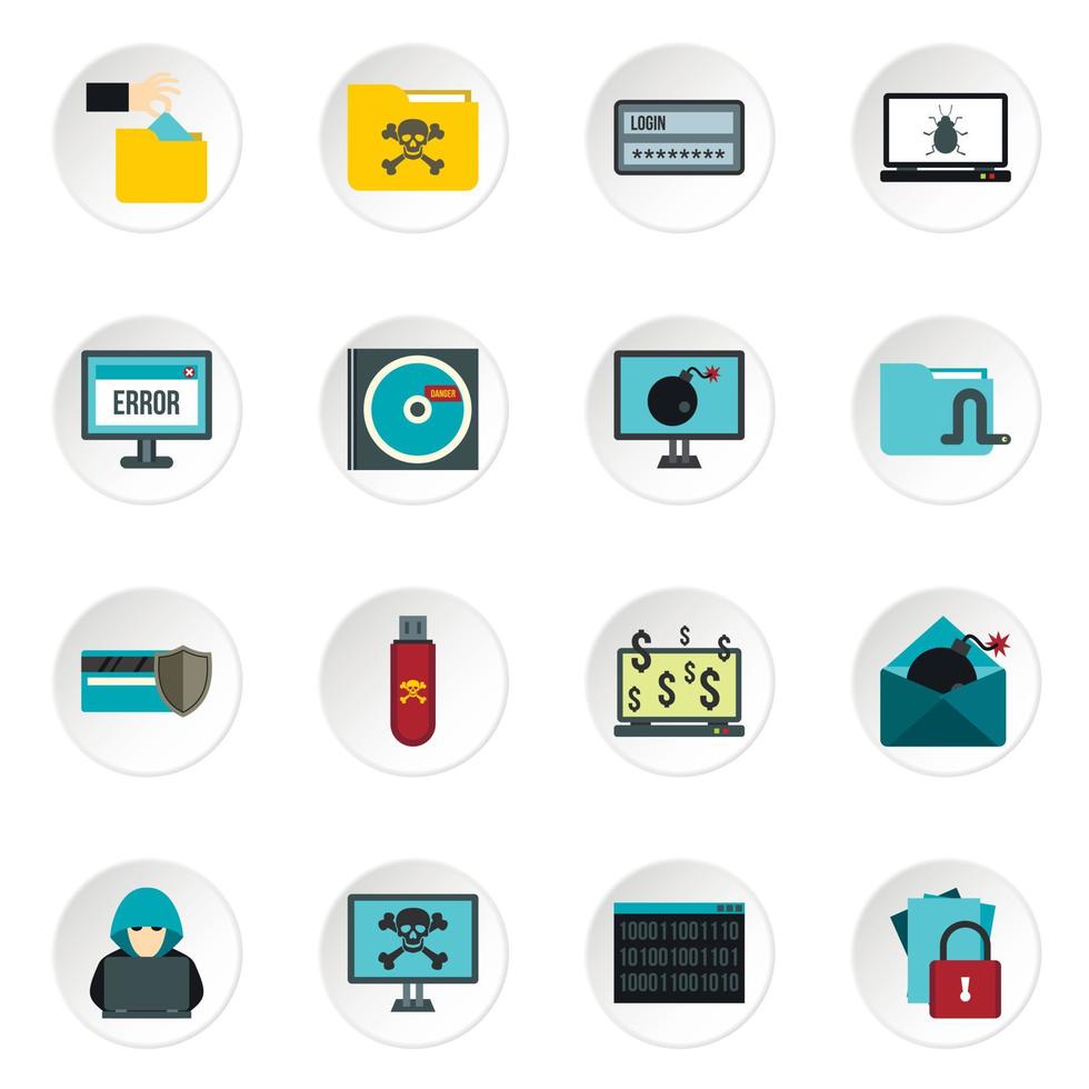 Hacking icons set, flat style vector