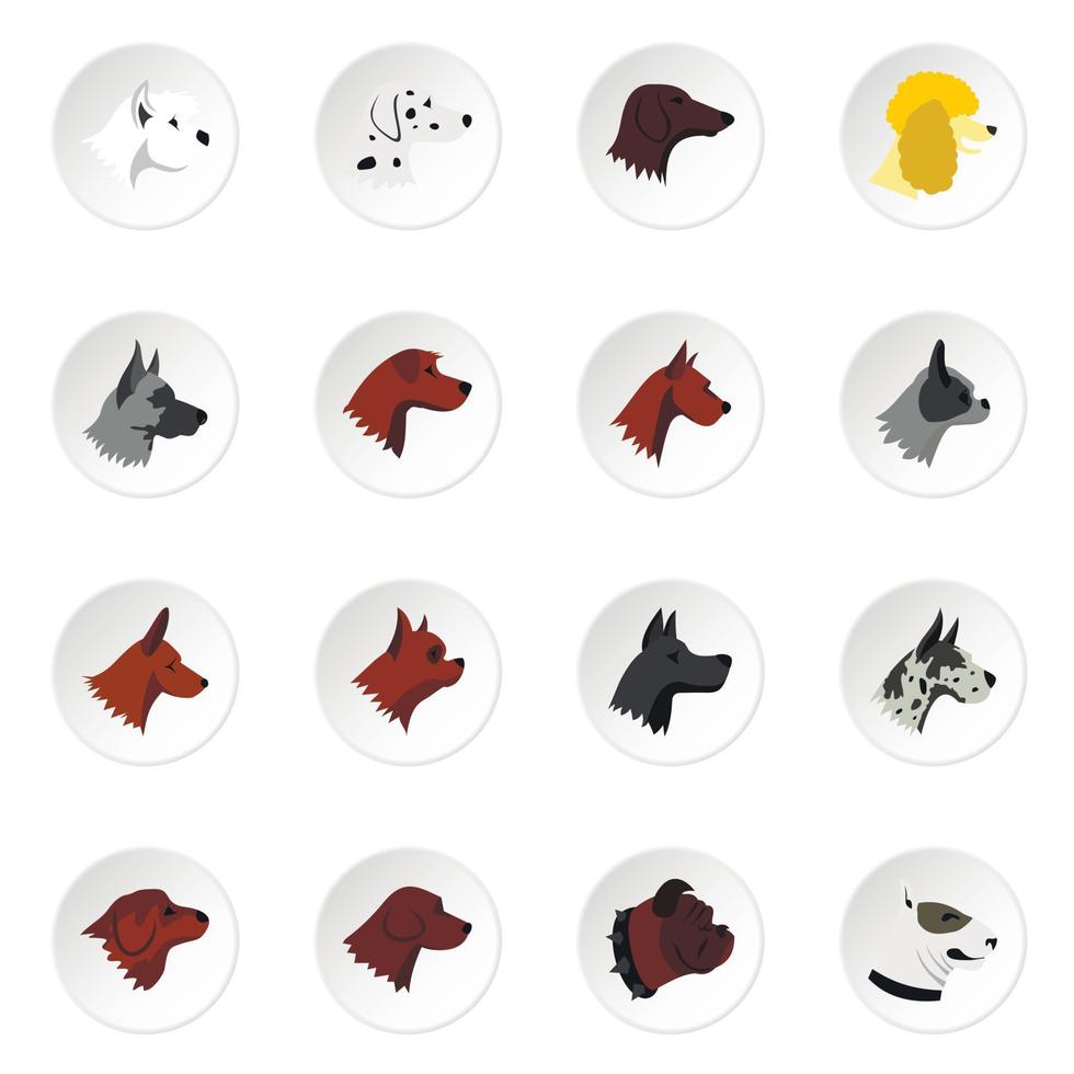Dog head icons set, flat style vector