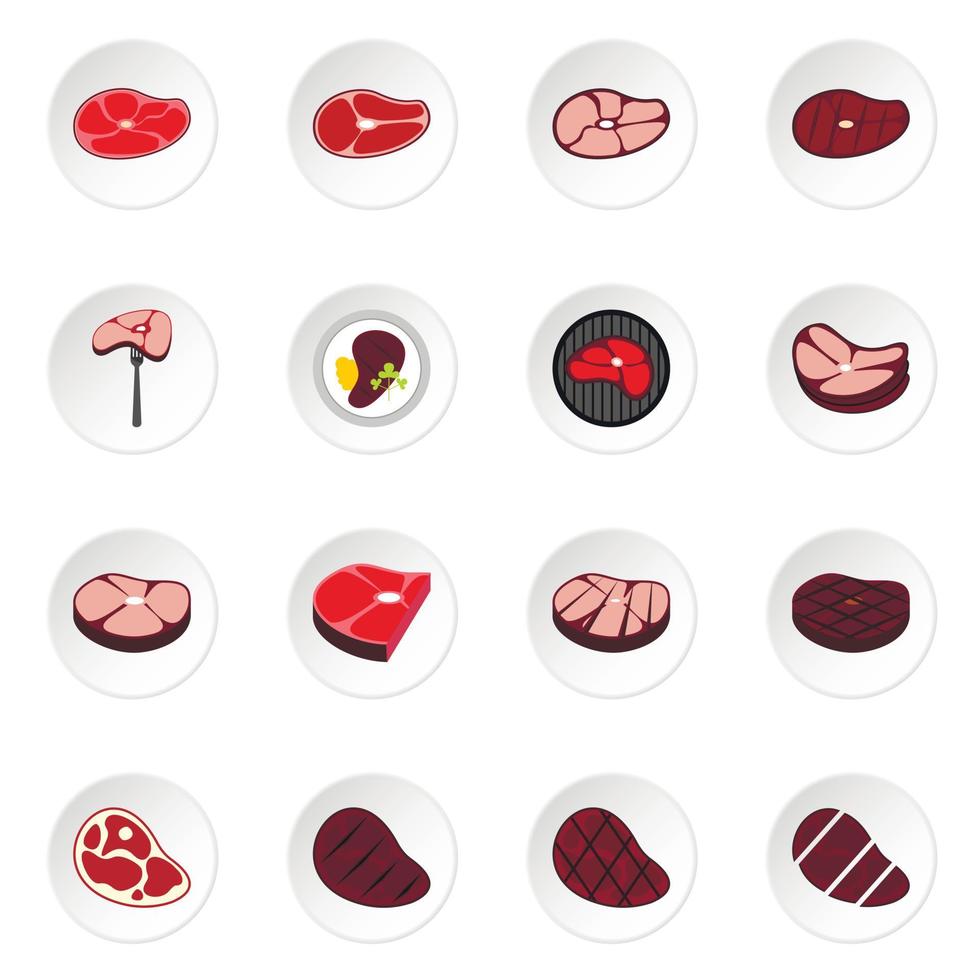 Steak icons set, flat style vector