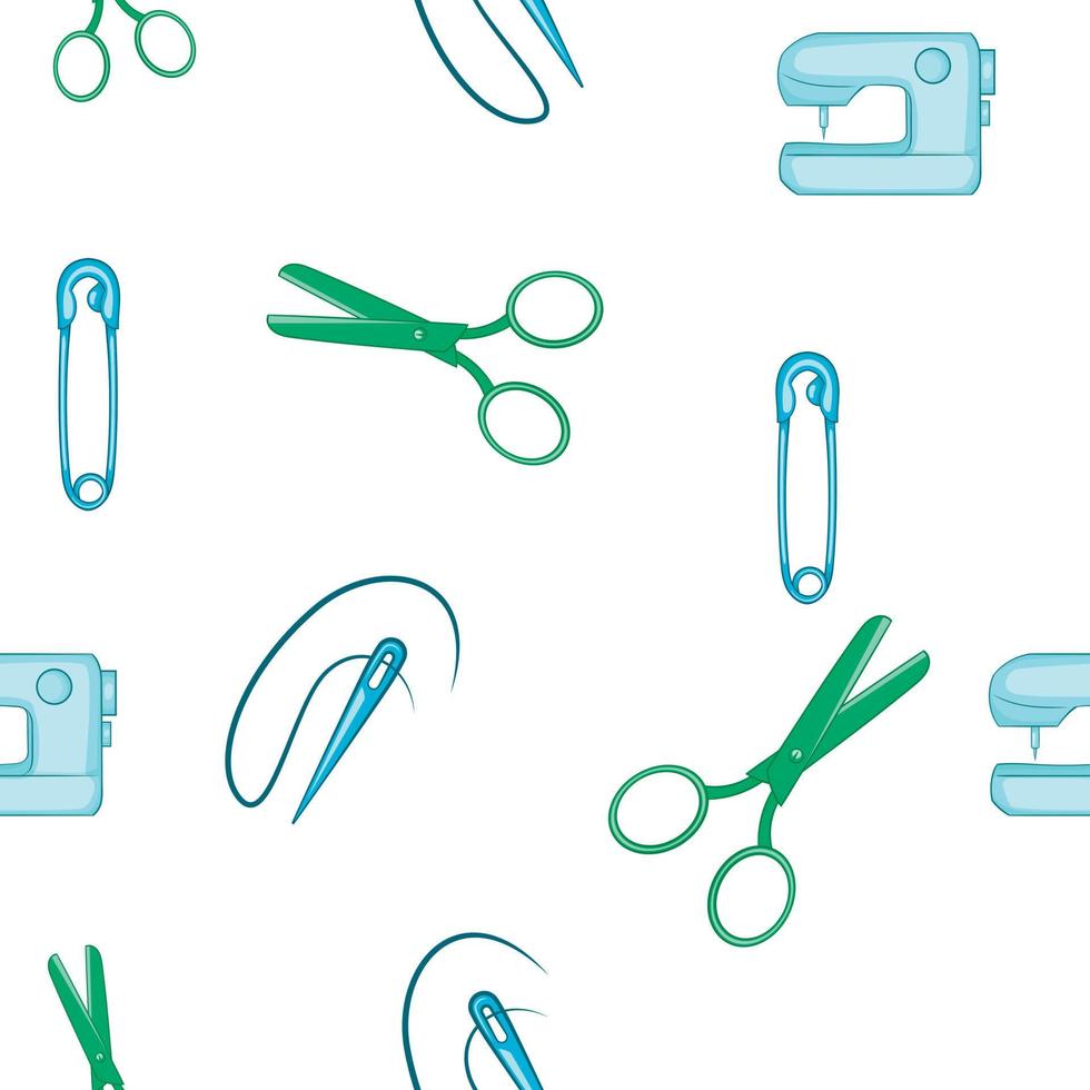 Sewing equipment pattern, cartoon style vector