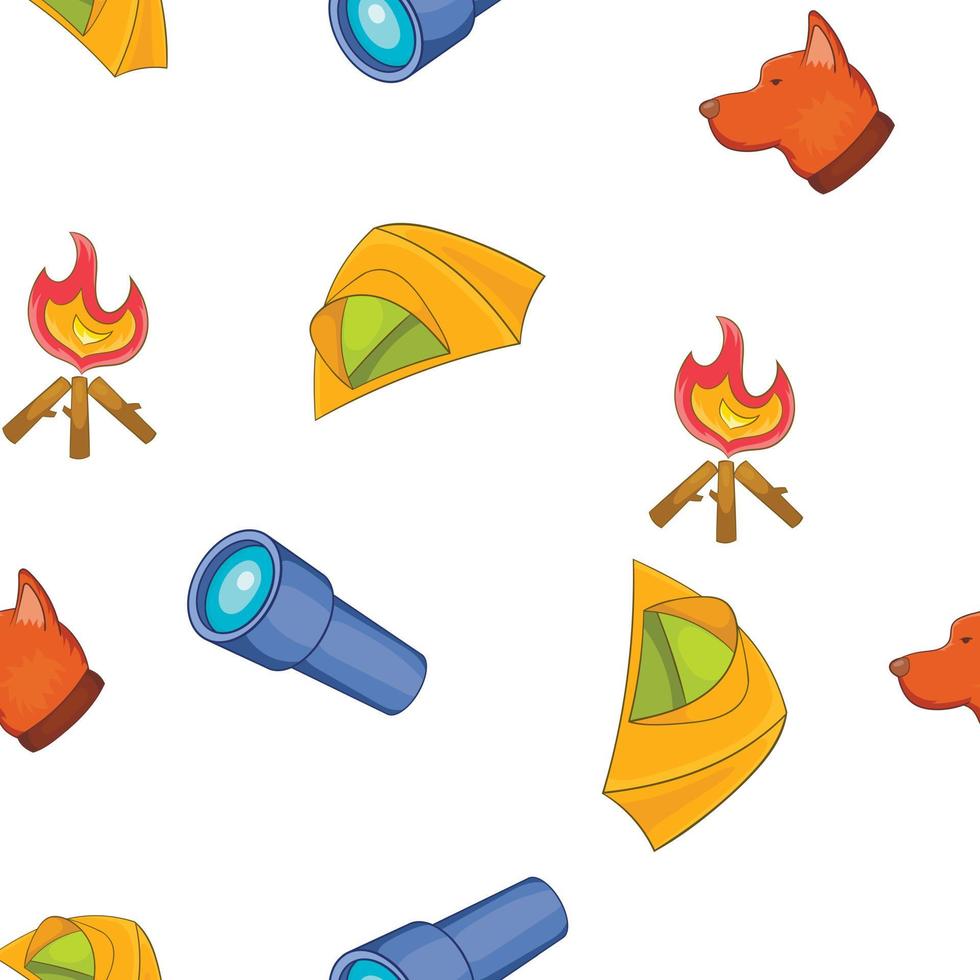 Camping elements pattern, cartoon style vector
