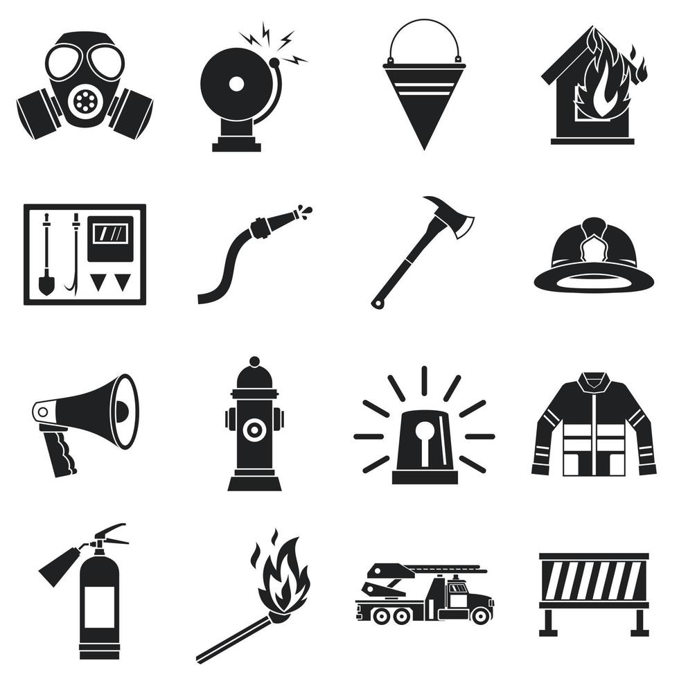 Fireman tools icons set, simple style vector