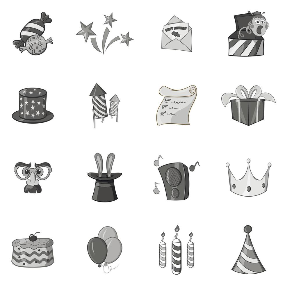 Celebration icons set, black monochrome style vector