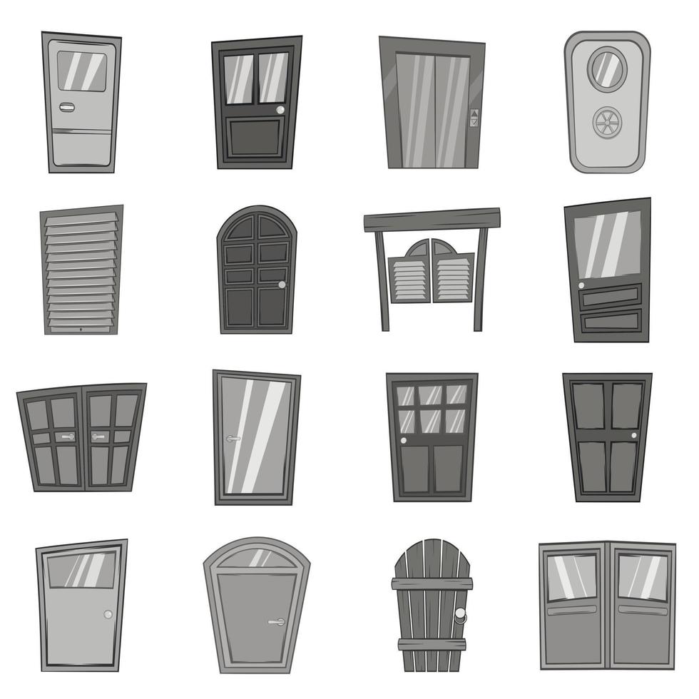 Door icons set in black monochrome style vector