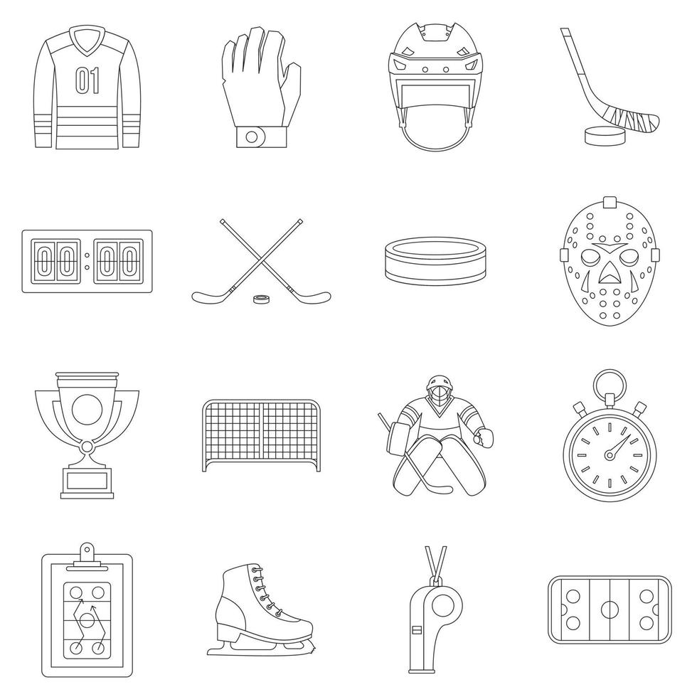 Hockey icons set, outline style vector