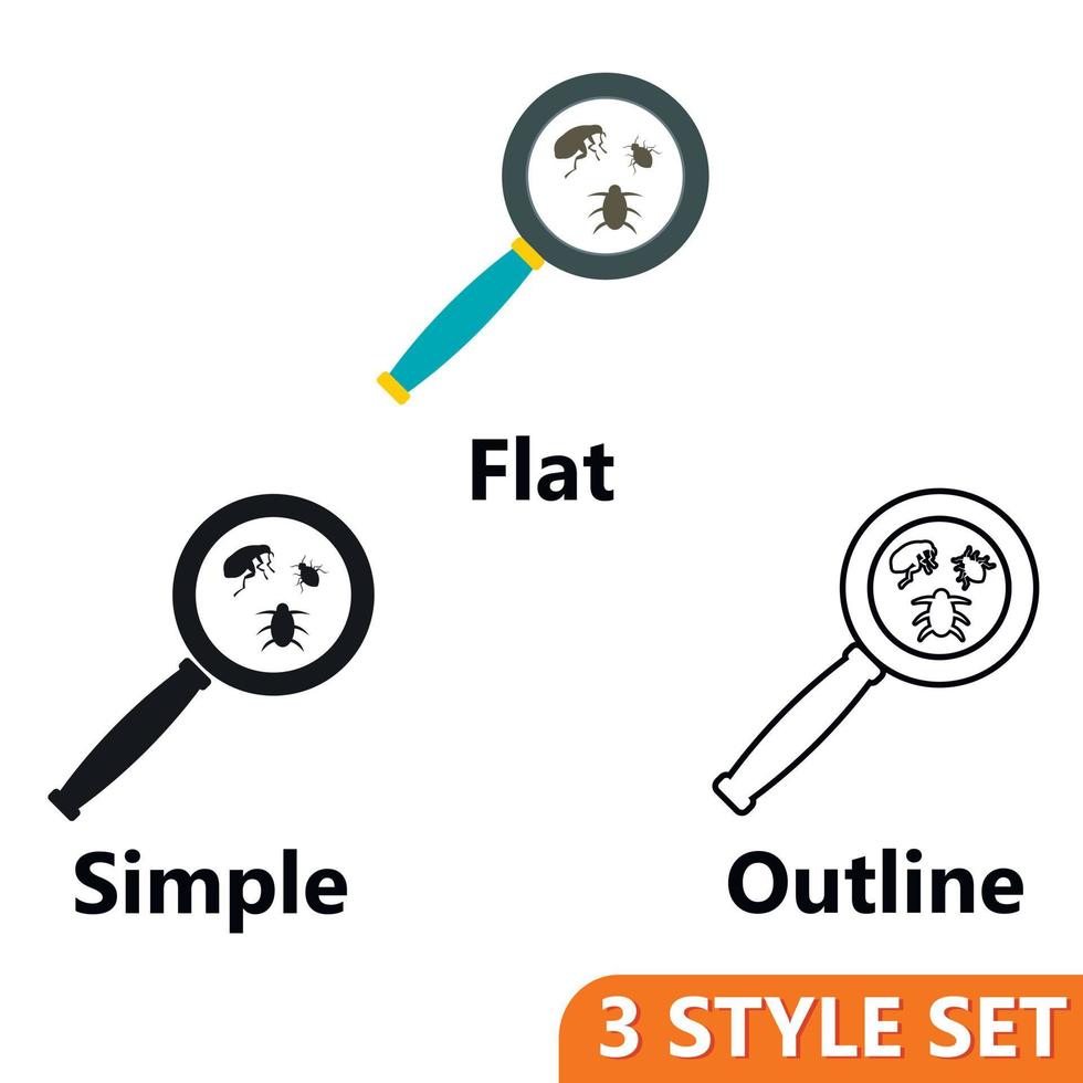 Magnifier and insects icons set vector