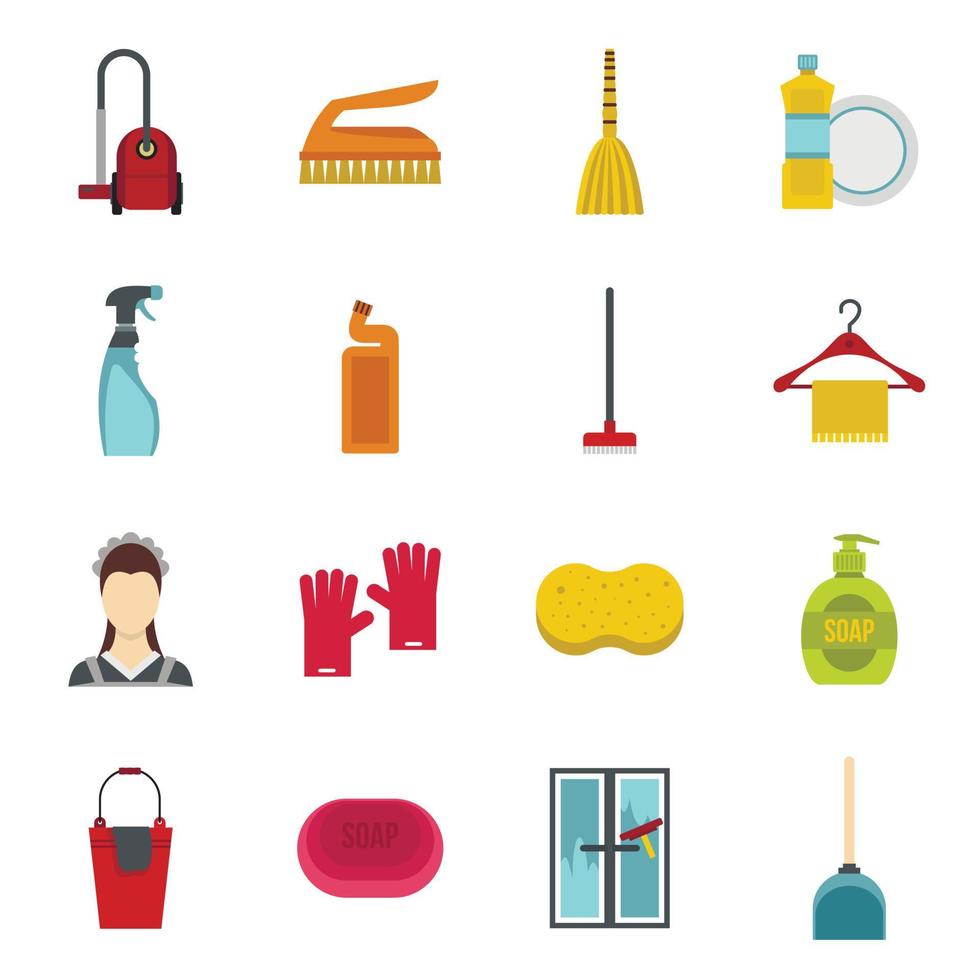 conjunto de iconos de limpieza de la casa, estilo plano vector