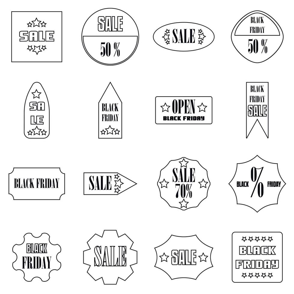 Black Friday Sales signs icons set, outline style vector