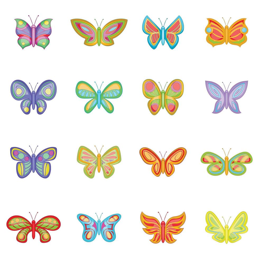 Butterfly fairy icons set, cartoon style vector