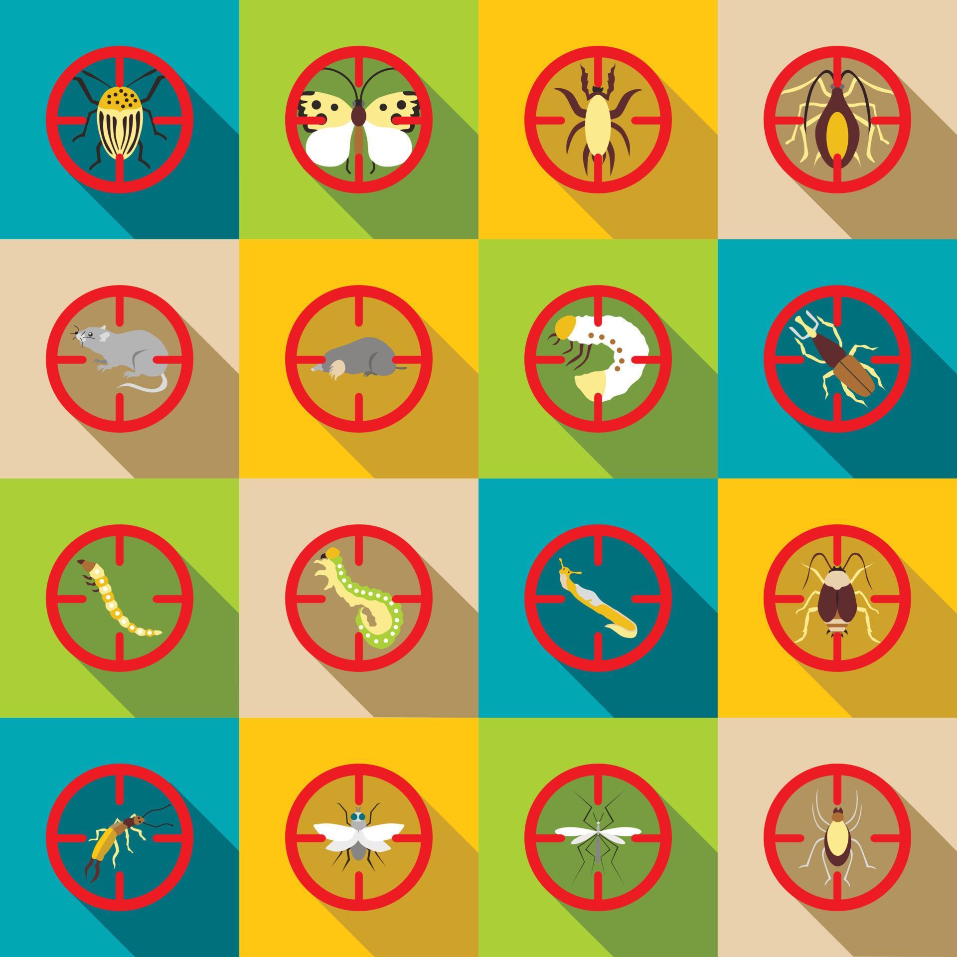 Pest control icons set, flat style 5315167 Vector Art at Vecteezy