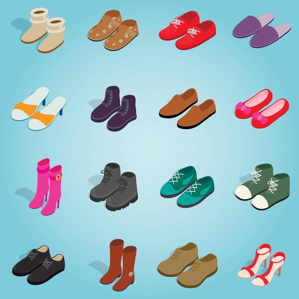 Shoe set icons, isometric 3d style vector