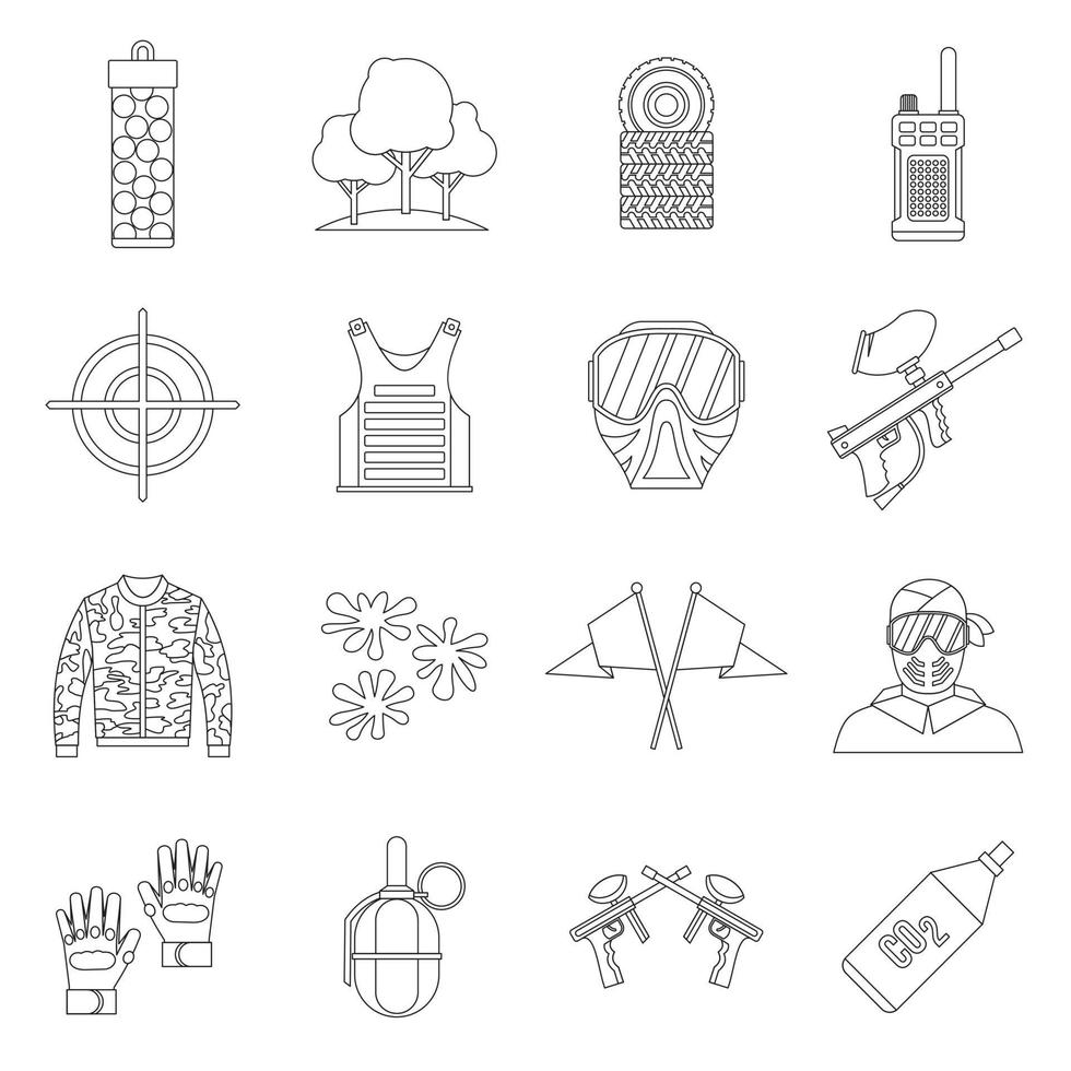 Paintball icons set, outline style vector