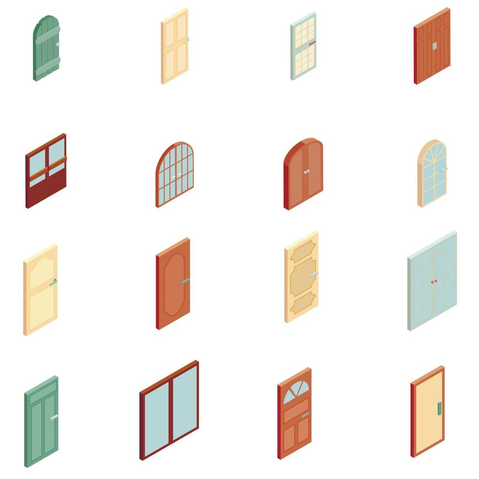 Doors icons set, isometric style vector