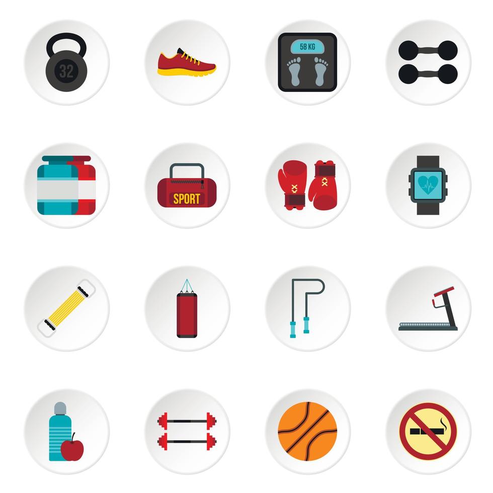 Fitness icons set, flat style vector