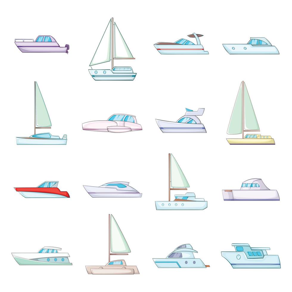 Yachts icons set, cartoon style vector