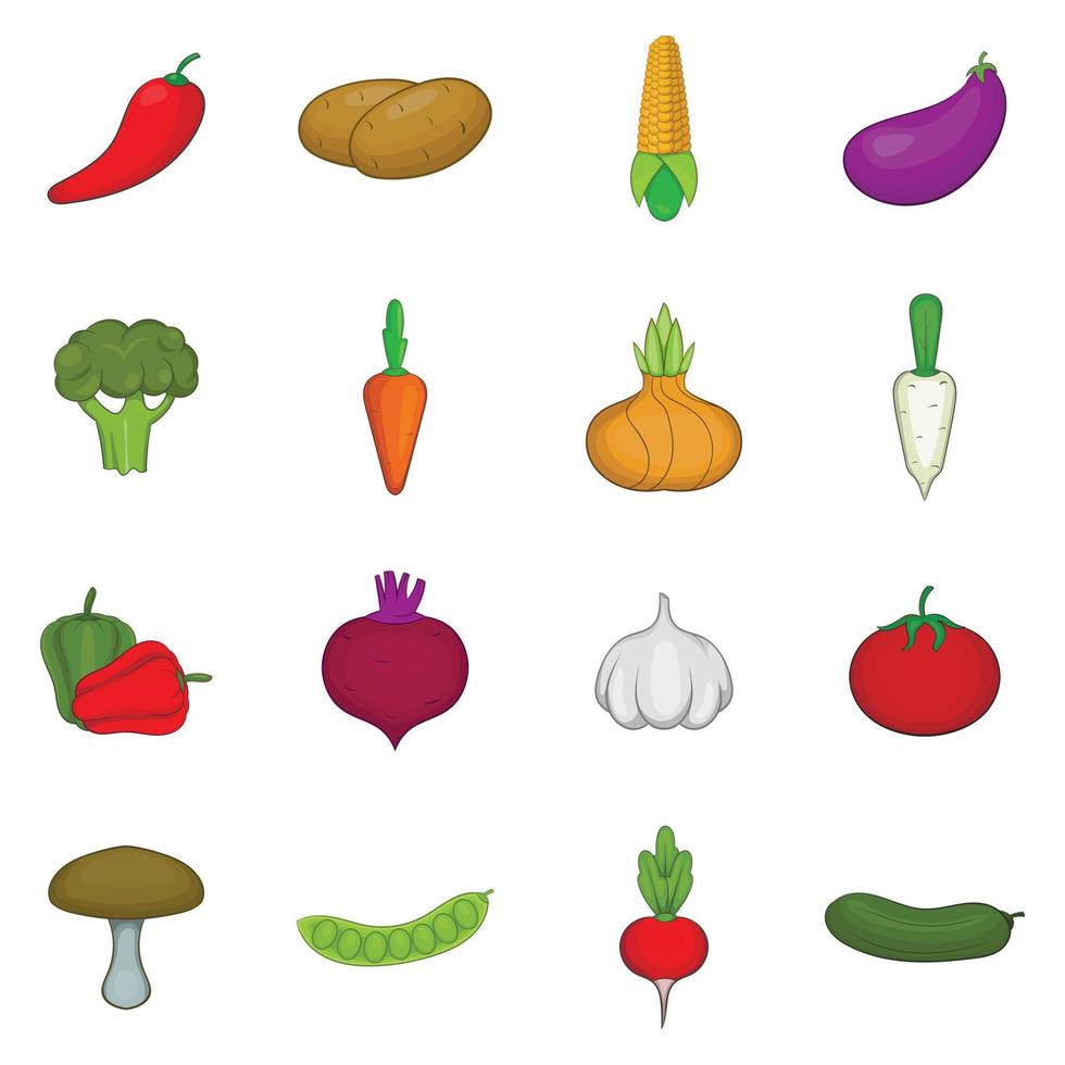 conjunto de iconos de estudio de verduras, estilo de dibujos animados vector