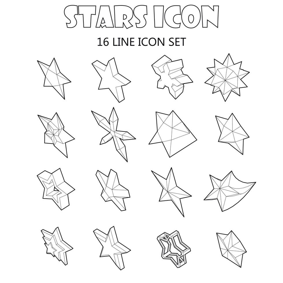 Star icons set in outline style vector