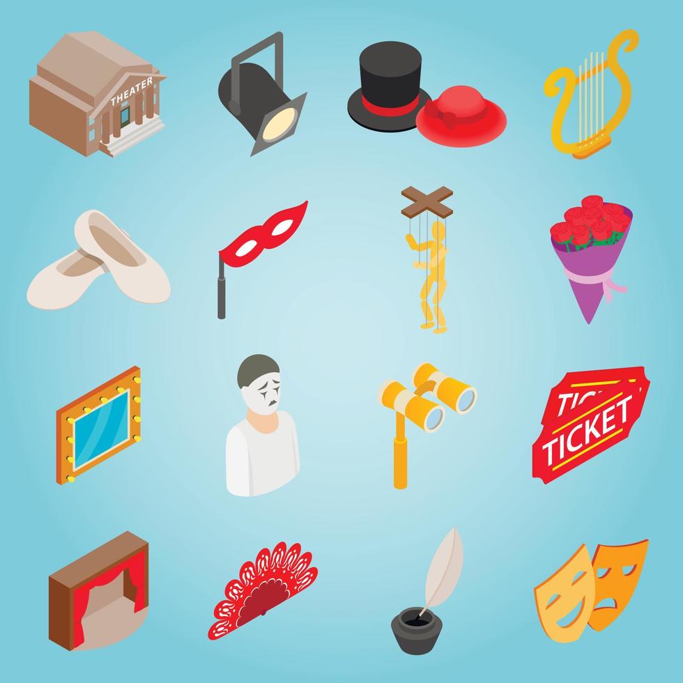 iconos de teatro, estilo 3d isométrico vector