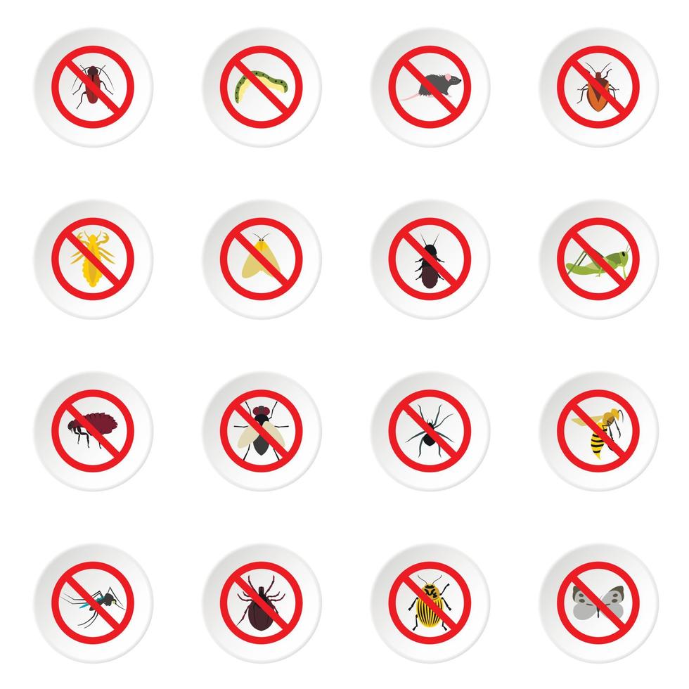 No insect sign icons set, flat style vector