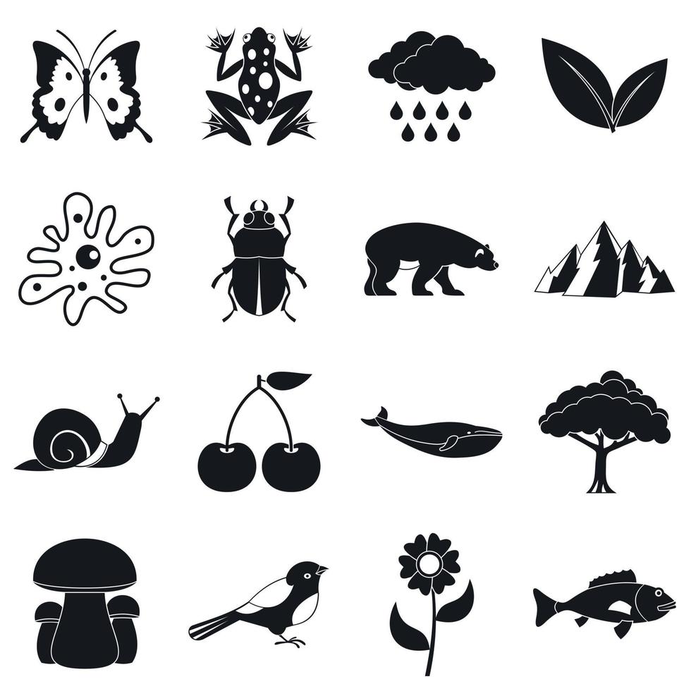 Nature items icons set, simple style vector